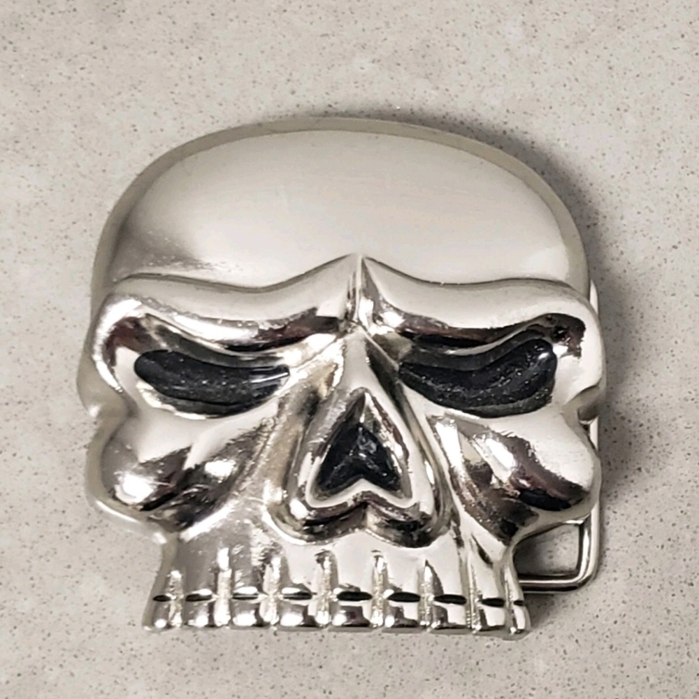 Vintage Y2K Silvertone Metal Skull Belt Buckle